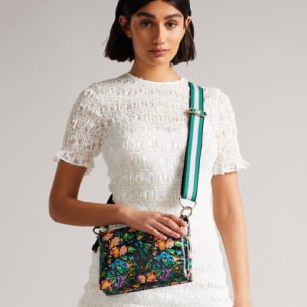 TED BAKER London “Parceyy” Flirty Texture Branded Webbing Floral Crossbody Bag